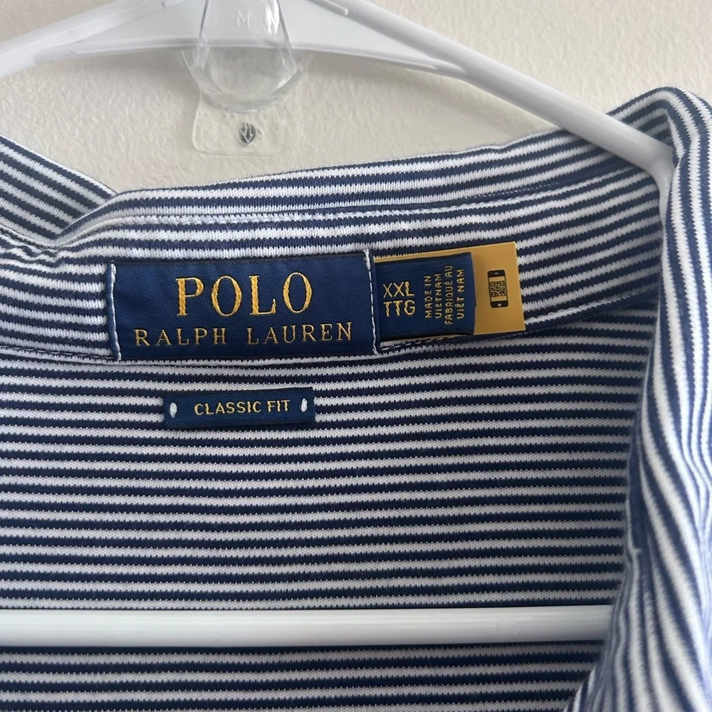 Ralph Lauren Navy and White Thin-Stripe Polo